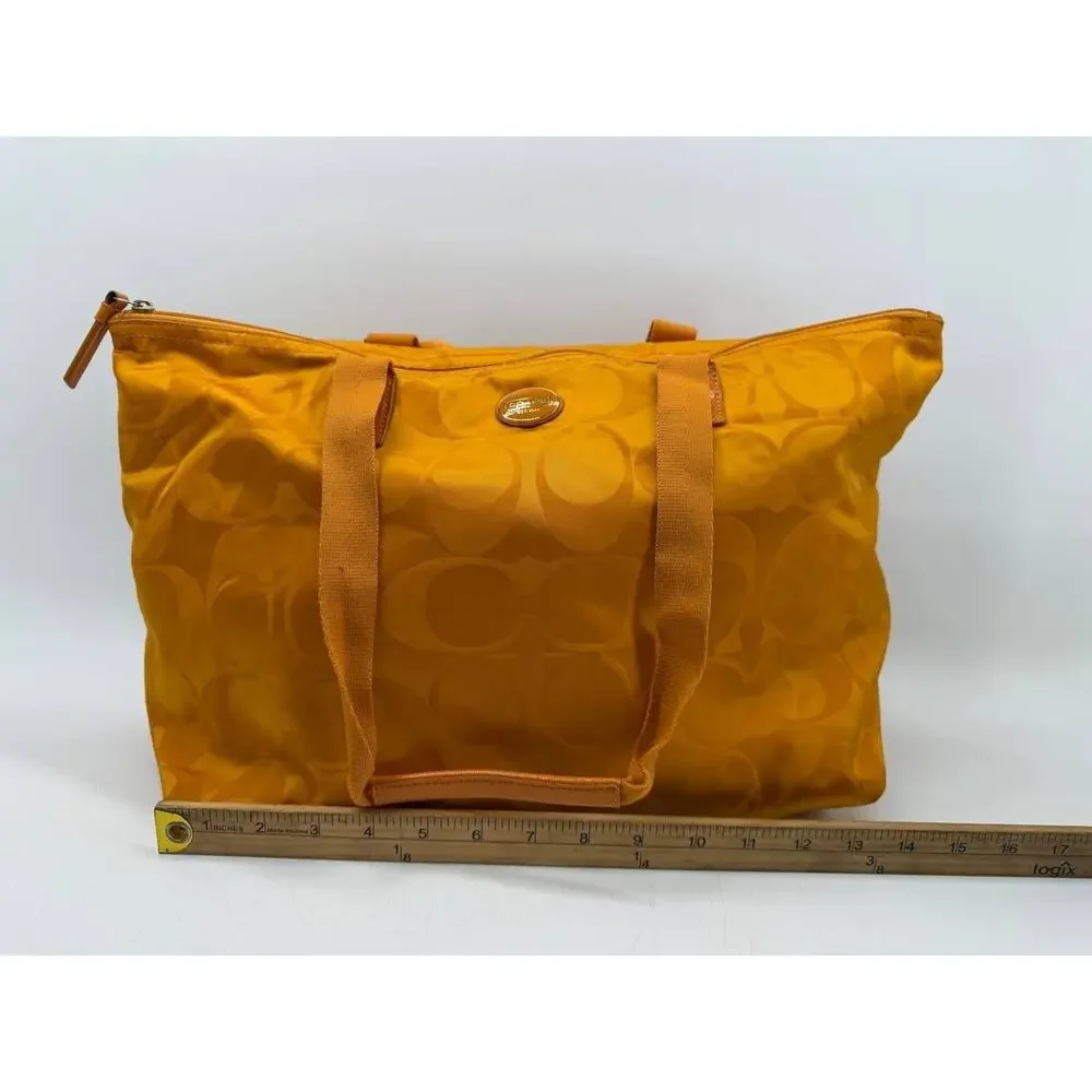 Coach Signature Nylon Tote Bag Orange Large Shoulder Travel Zip Top